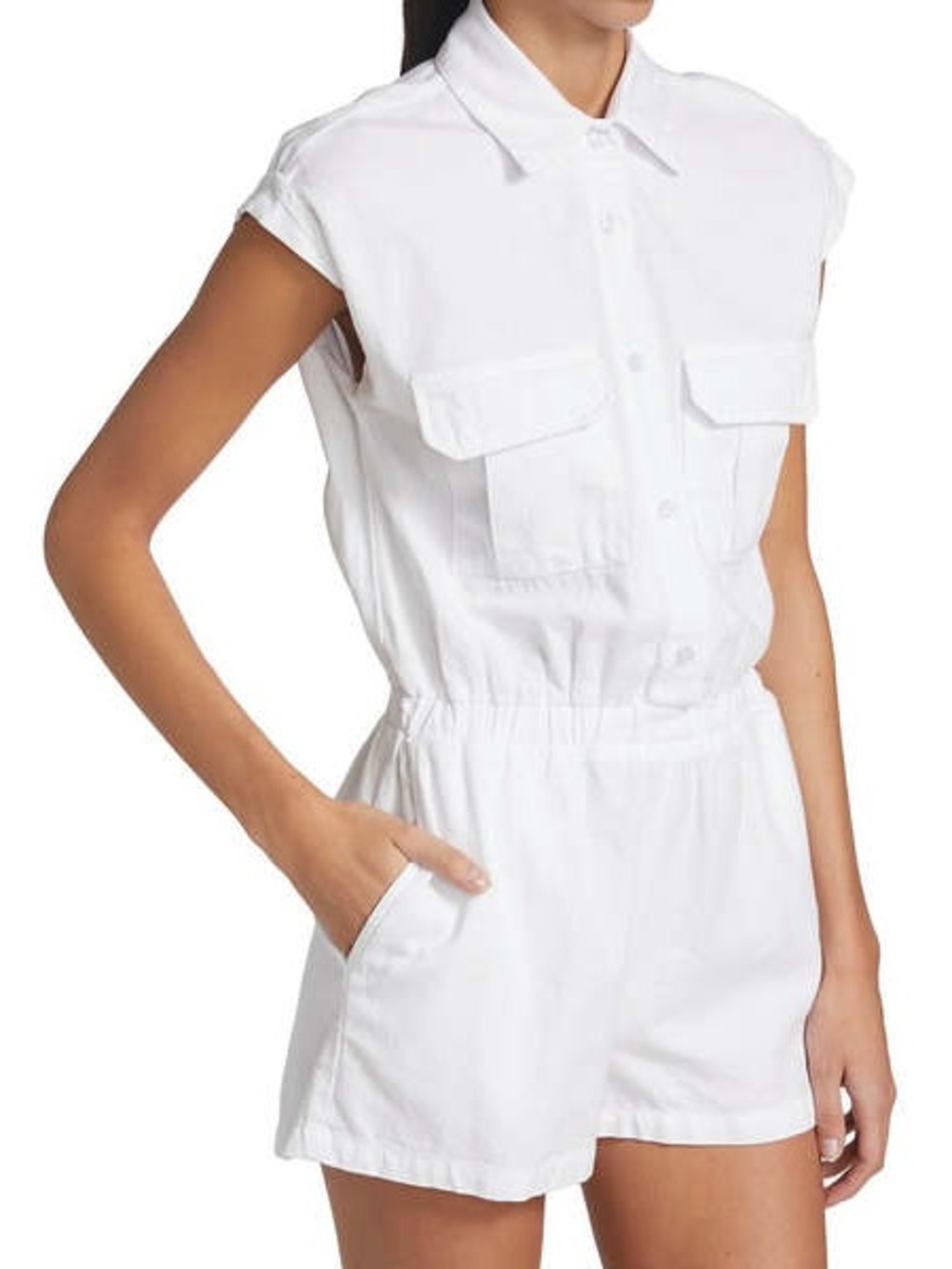 NWT Monrow Cotton Twill Utility Pocket Romper White Small